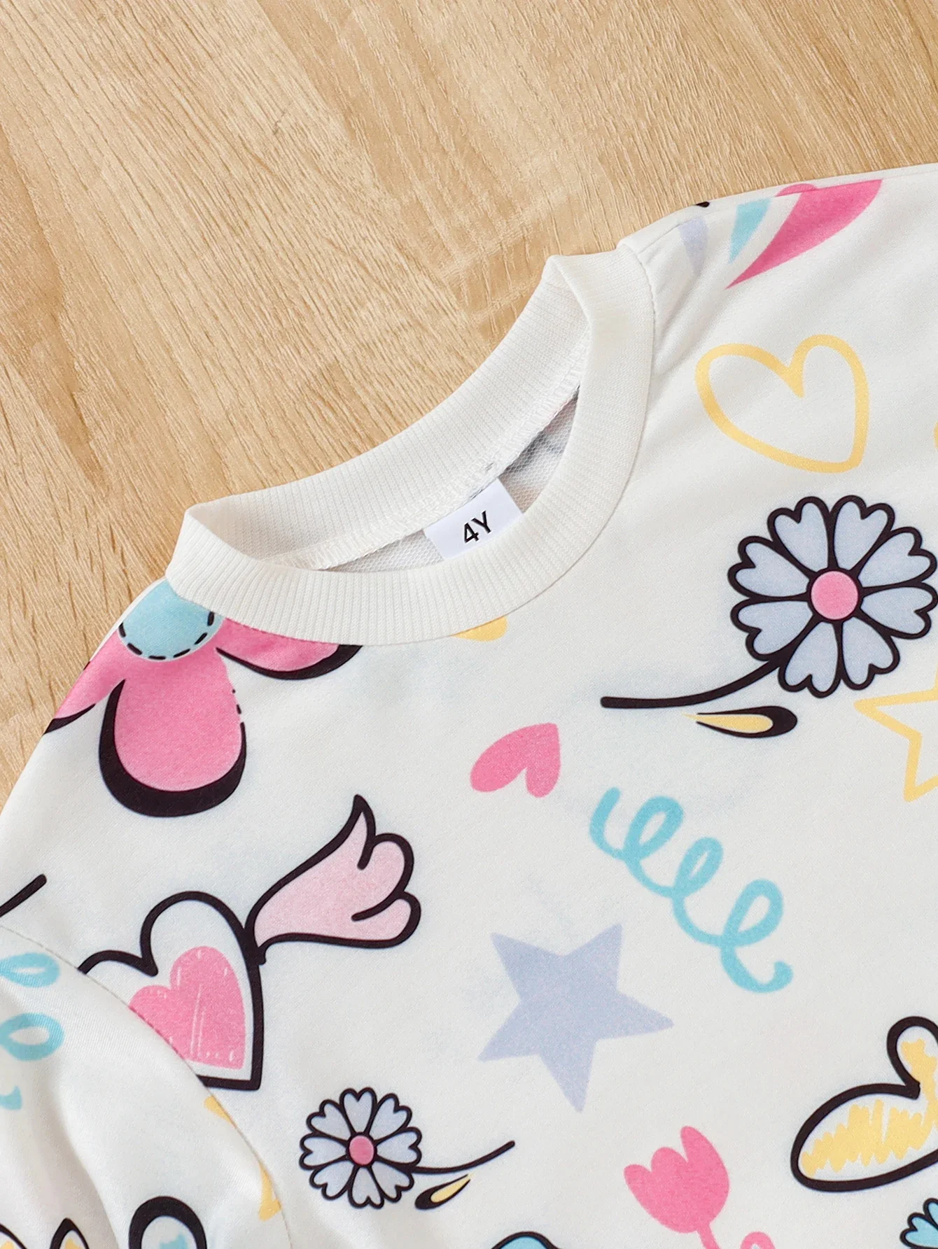Kinderbekleidung, Mädchen-Hoodie, Rundhalsausschnitt, Graffiti-Blumenmuster, langärmeliges, lässiges Oberteil für Mädchen im Alter von 4-7 Jahren, Herbst-Hoodie – Detail 2