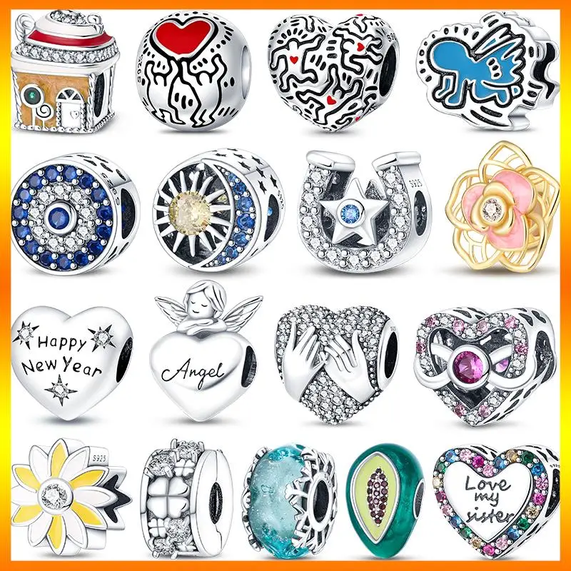 2023 New in assorted round heart charm color zircon beads fit pandora charms 925 original bracelet women silver bead diy jewelry