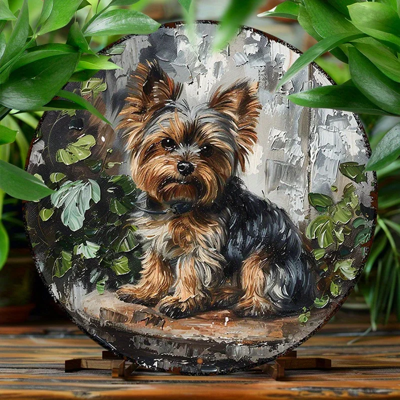 Yorkshire Terrier Vintage Metal Sign - 8x8 Inch Round Aluminum Decor for Kitchen, Office, or Cafe, Metal Wall Art Decor, Perfect