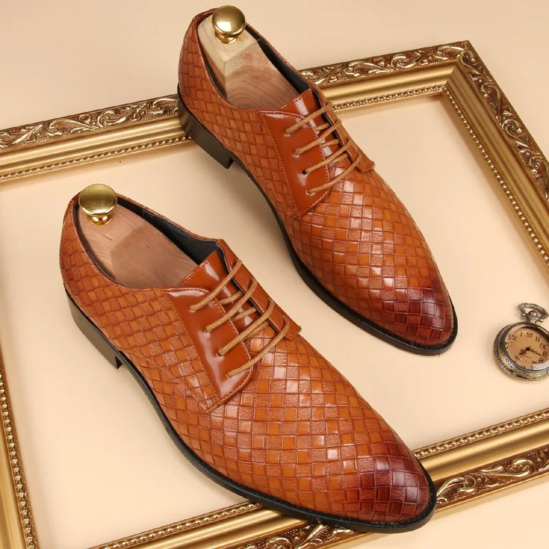 2026 Designer Formal Oxford Shoes for Men Wedding Shoes Weave Leather Italy Pointed Toe Mens Dress Shoes Sapato Oxford Masculino