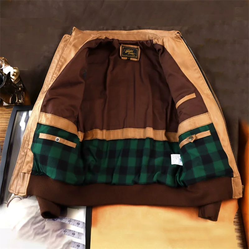 Blouson d'automne en cuir véritable pour homme, vintage, marron, taille plus 5XL, style militaire, peau de vache naturelle