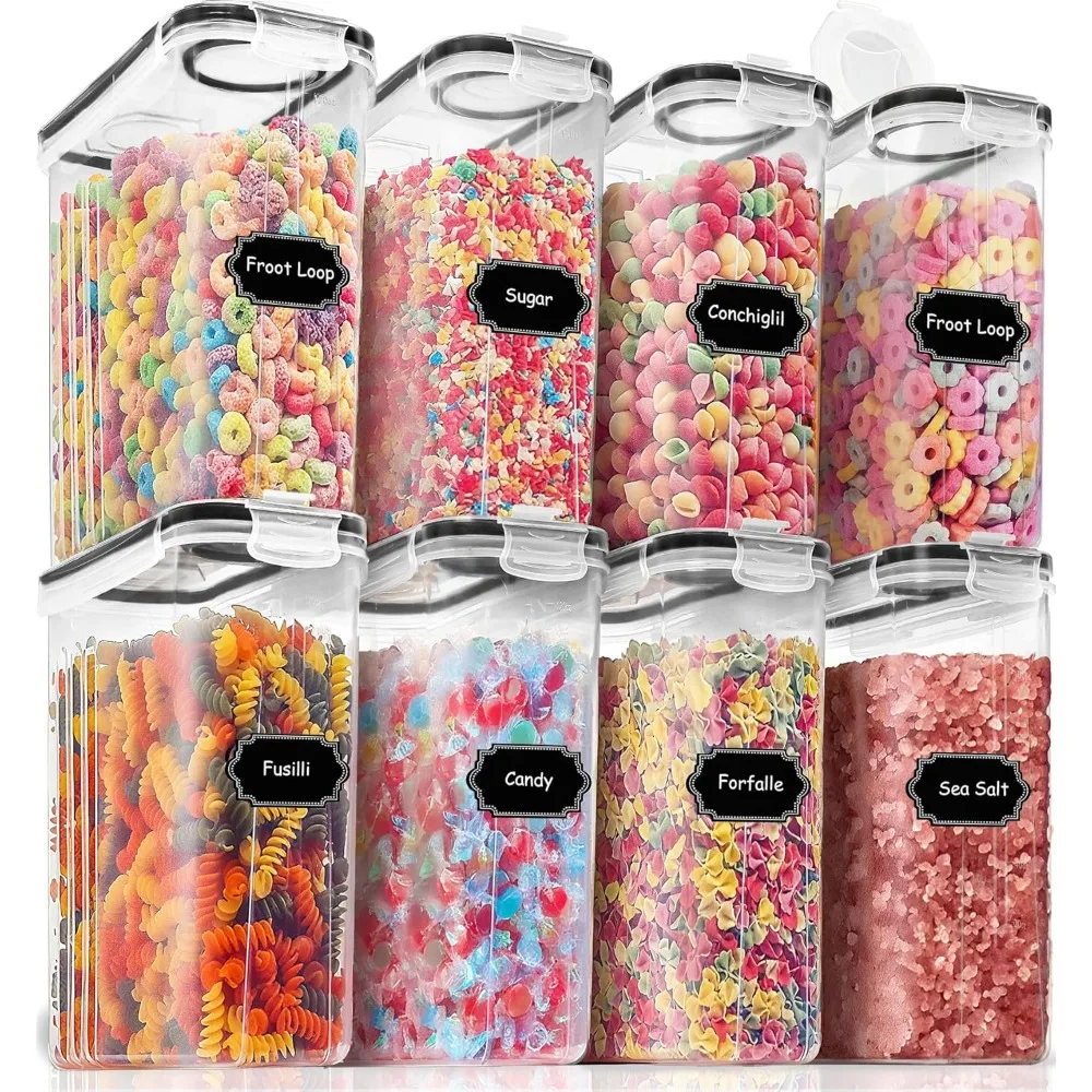 

8-Piece Airtight Food Storage Containers Set with Lids, 4L Capacity for Kitchen Pantry Organization, Includes Labels and Marker