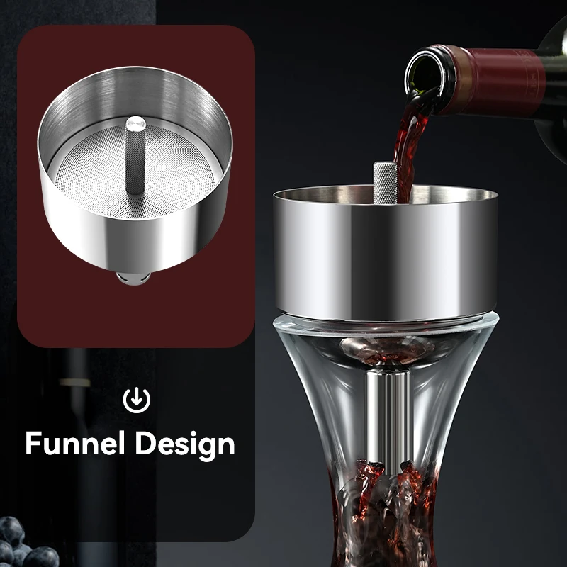 Stainless steel magic decanter double old wine filter dispenser aerator funnel with Sediment Strainer