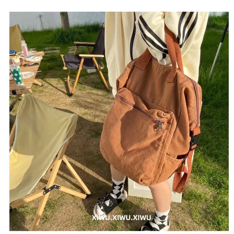 

American Retro Backpack To Do Old Simple Water Wash Cloth Bag Solid Color Drop Feeling Lazy Wind Student Canvas Bag Female