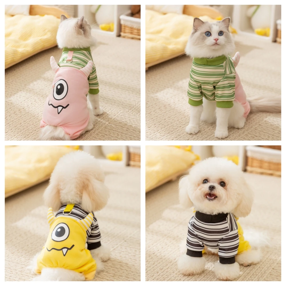 Big Eyes Monster Design Dog Clothes, Four Feet Clothes, Pet Cartoon Role Play, Striped Clothes, Cats Costumes, Kitty