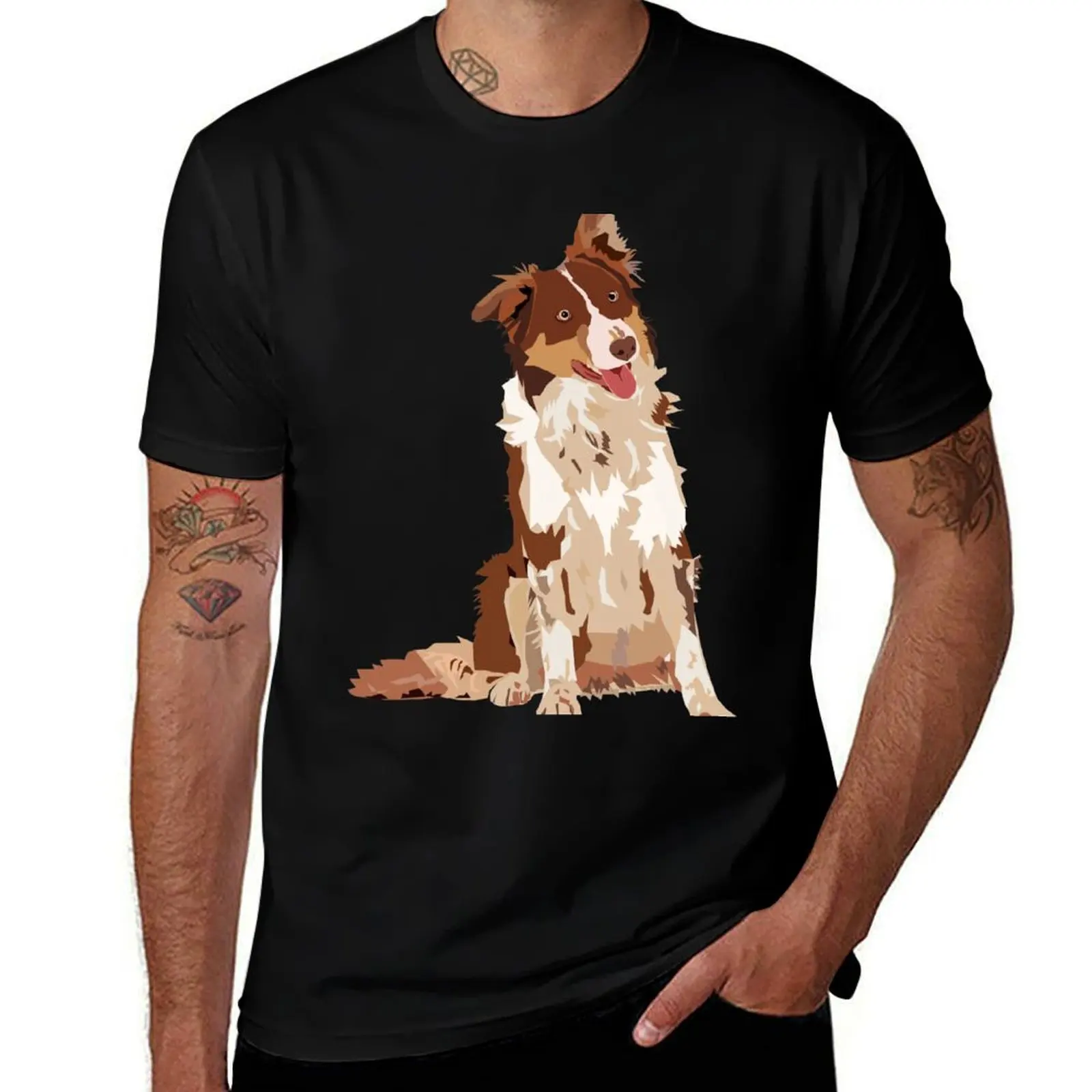 

Brown Border Collie Happy Dog T-Shirt quick-drying oversizeds essential t shirt clothes for men