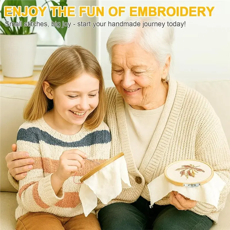 ABBP-مجموعة حلقات تطريز للحرف اليدوية والديكور - 32 قطعة بمقاسات 4 بوصة إلى 12 بوصة، تتضمن إطارات من الخيزران عبر الغرز