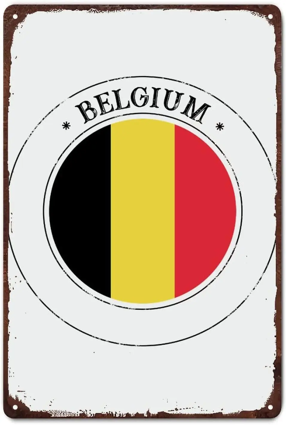 Belgium Flag Belgium Seal Sign Metal Sign for Man Cave Garage, Belgium Aluminum Tin Sign National Flag Wall Art Vintage Retro Ho