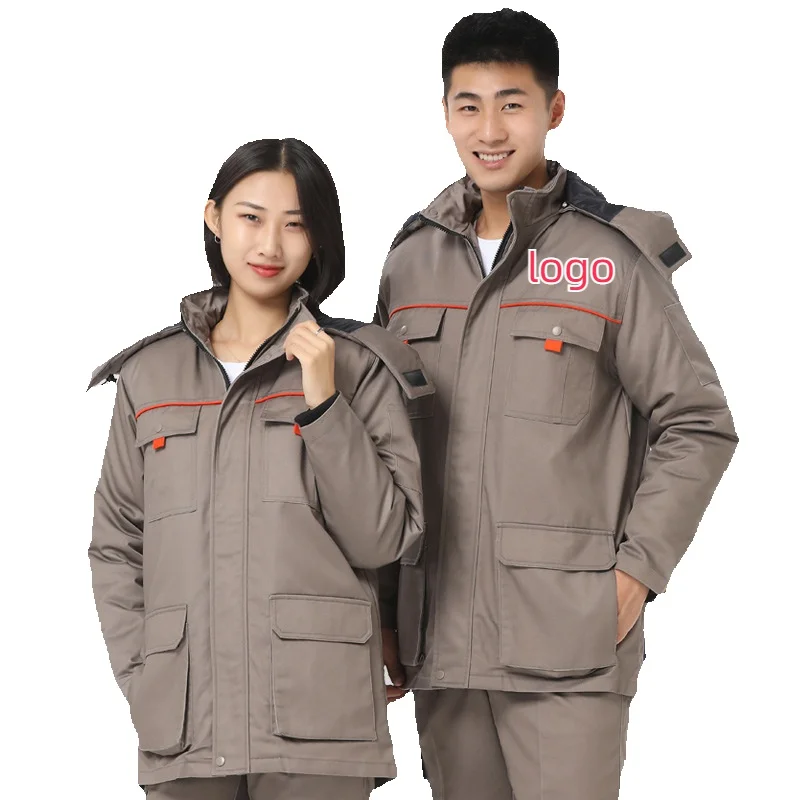 Winter Thickening Reflective Stripe Workshop Workwear Coat Customized Name Print Logo Factory Maintenance Electrical Jack