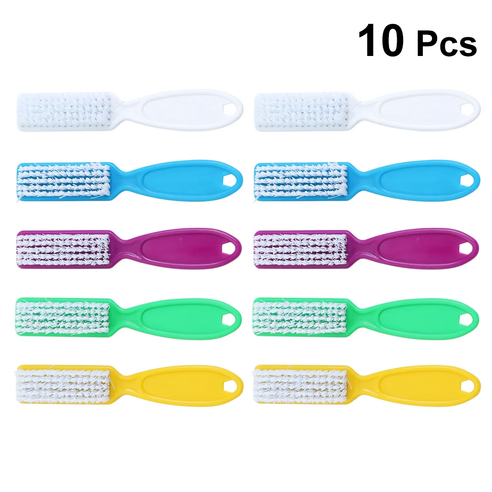 10pcs Fingernail Cleaning Long Handle Nail Care Manicure Tools (Random Color)