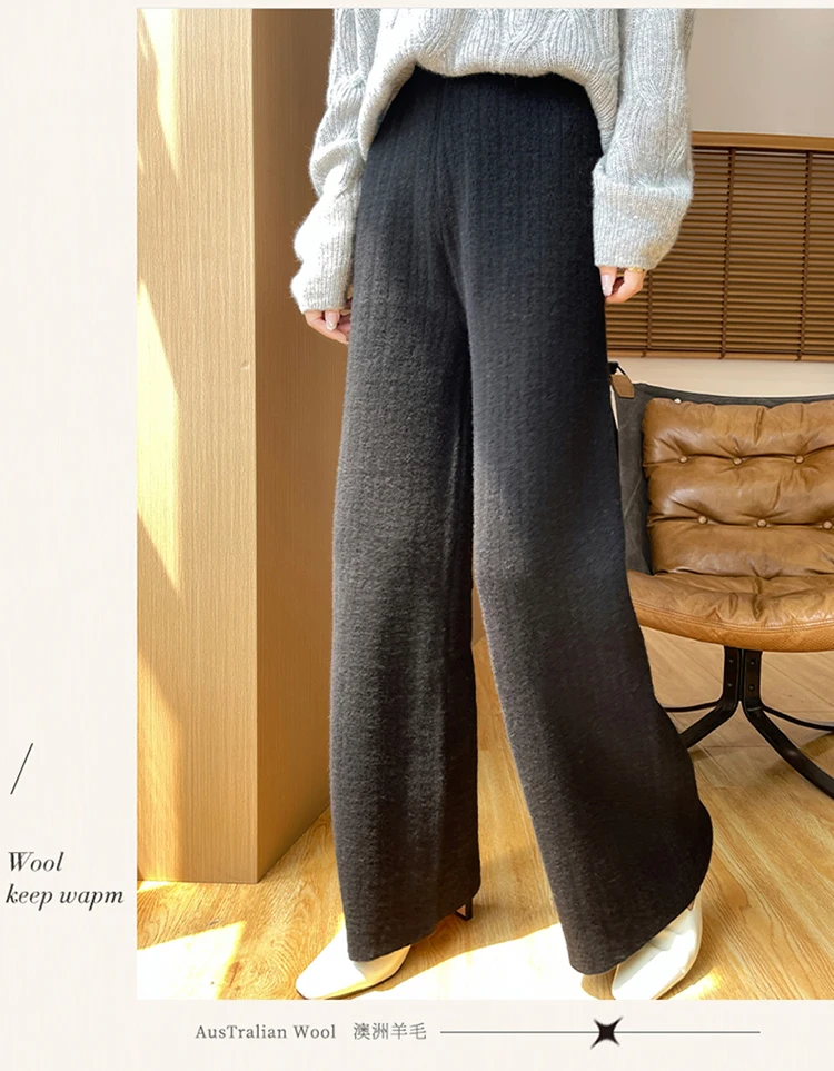 100% lã pura calças de perna reta para calças casuais femininas quente lã macia jacquard calças compridas para outono/inverno estilo de moda