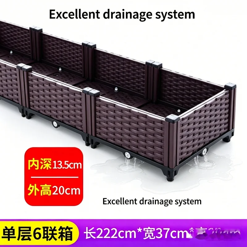 

Plastic Raised Garden Bed 6 Grid Planter Box 222x37x21cm Single Layer Vegetable Flower Herb Grow Kit Outdoor Patio Balcony Pot W