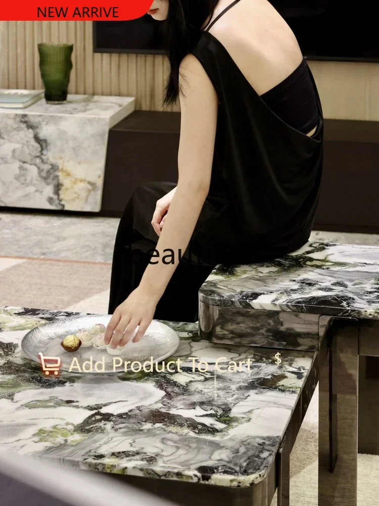 

Natural cold jadeite marble luxury stone combination module coffee table side table G1218