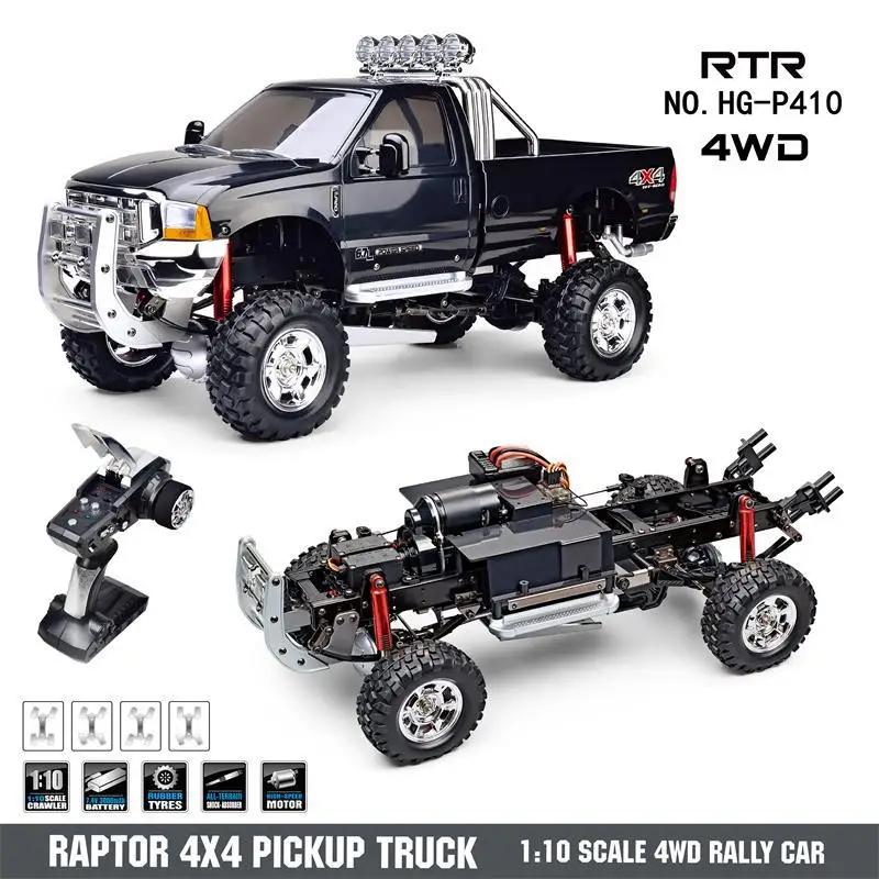 HG RC 2.4G 4WD شاحنة على الطرق الوعرة تسلق مركبة نموذج 1/10 رابتور P410 سرعة 30 كم/ساعة التحكم عن بعد لعبة الكبار