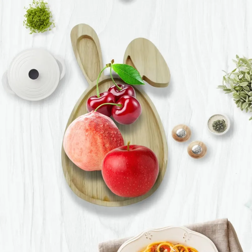 

Easter Bunny Bamboo Tray Wooden Household Dinner Plates Solid Color Cake Decor Food Fruit Snack Plates