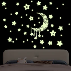 3D Star and Moon Wall Stickers Glow In the dark Energy Storage Fluorescent Luminous Wall Art Decor Kids living Room Decoration