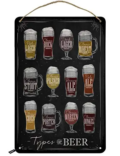 Swono Types of Beer Tin Signs,Kinds of Beer on Black Background Vintage Metal Tin Sign for Men Women,Wall Decor for Bars,Restaur
