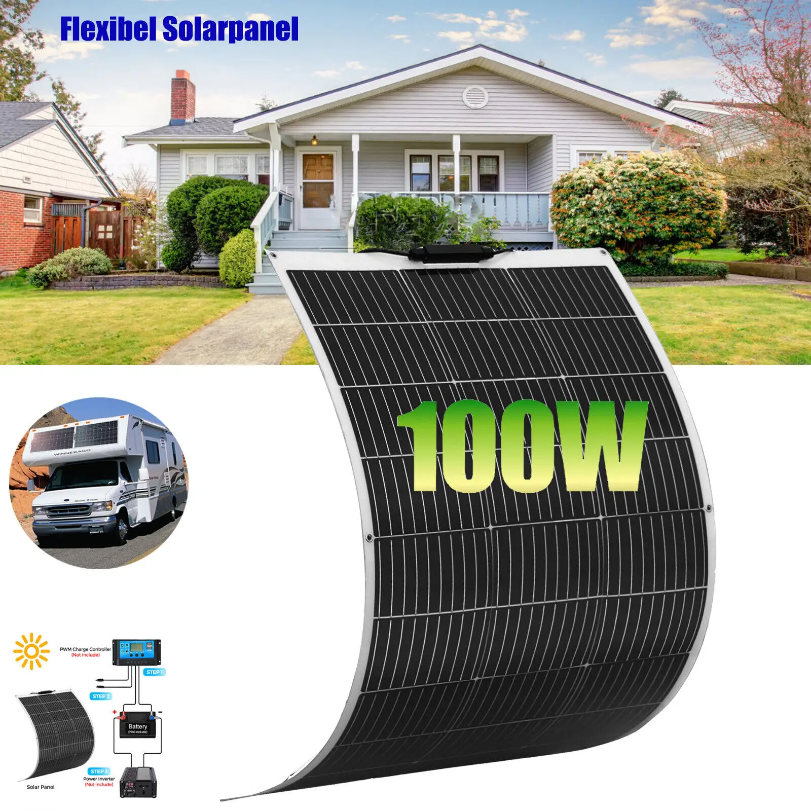 

XINPUGUANG portable flexible solar panel battery 100w 200w 500W 12v Monocrystalline silicon Panel Solar kit 16.5V 100W - 1000W