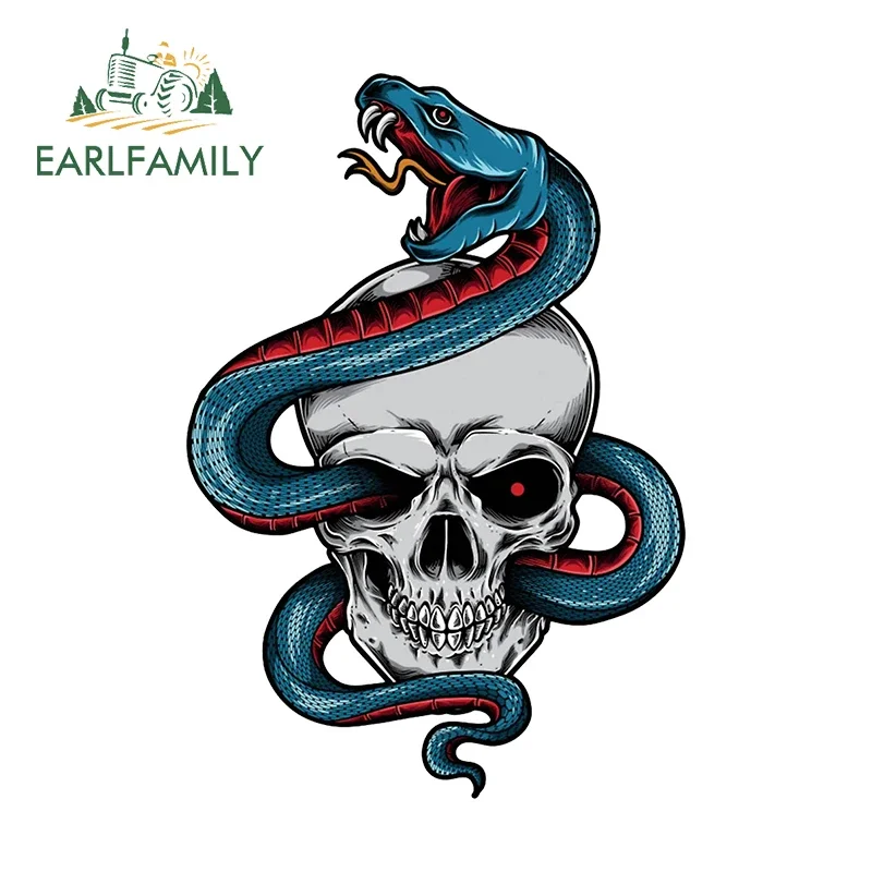 EARLFAMILY 13cm X 8.9cm for Skull Snake Fierce Bite Car Stickers Waterproof Fashionable Decals Occlusion Scratch Car Goods