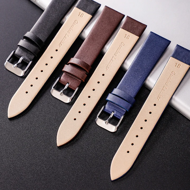 Genuine Leather Watchbands with Stainless Steel Buckle Watch Strap 12mm 14mm 16mm 18mm 20mm 22mm Bracelet Wrist Watch Band