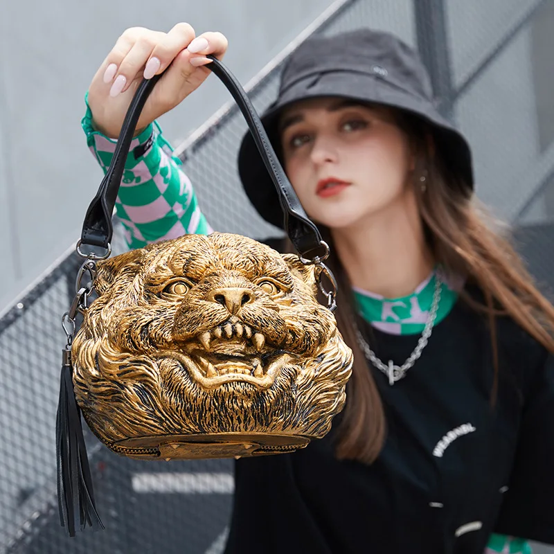 Sacs à main 3D en forme de tête de tigre pour femmes, sacs à bandoulière design, sac initié, sacs à poignée supérieure, sac à main drôle GT