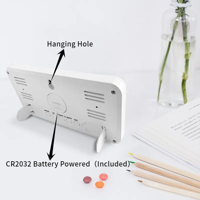 Sveglia digitale alimentata a batteria Visualizzazione della data dell\'ora Orologio da tavolo snooze Orologio LCD a parete 12/24 ore con batteria