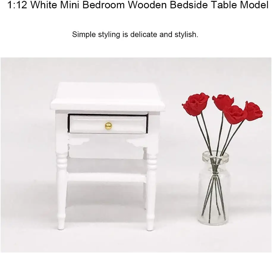 Miniature Nightstand, 1:12 Scale End Table with Removable Drawer - Doll House Accessory for Kids Gift