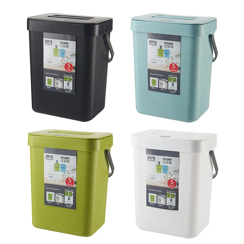 5L Kitchen Trash Can Wall Mounted Hanging Trash Bin With Lid Garbage Can For Cabinet Under Sink Waste Garbage Compost Bin Trash