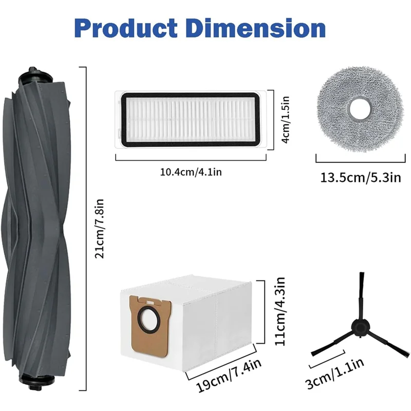 Dreametech L20 Ultra L30 Ultraロボット掃除機用交換部品、EASメインサイドブラシ、Hepaフィルター、モップクロス、ダストバッグ、プラスチック