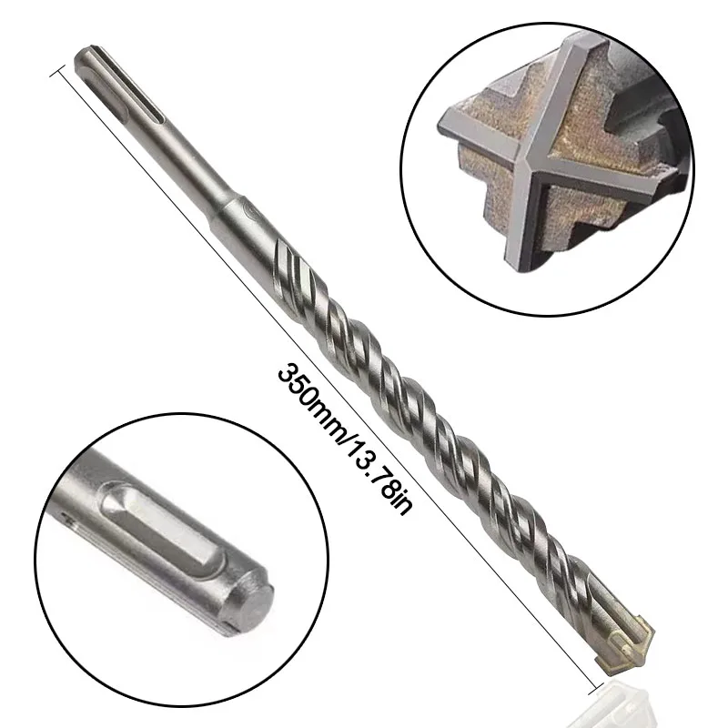 8-32mm Concrete Drill Bit 350mm Length Cross SDS Plus Slot Masonry Hammer Impact Drill Bit for Drilling Hole in Walls and Stones