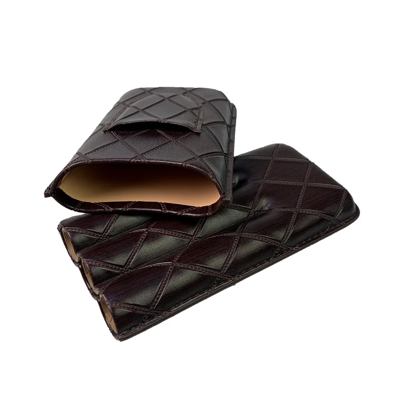 Cigar Case With Diamond Pattern Cigar Cutter, 3 Cigar Cases, Cigar Storage Bag