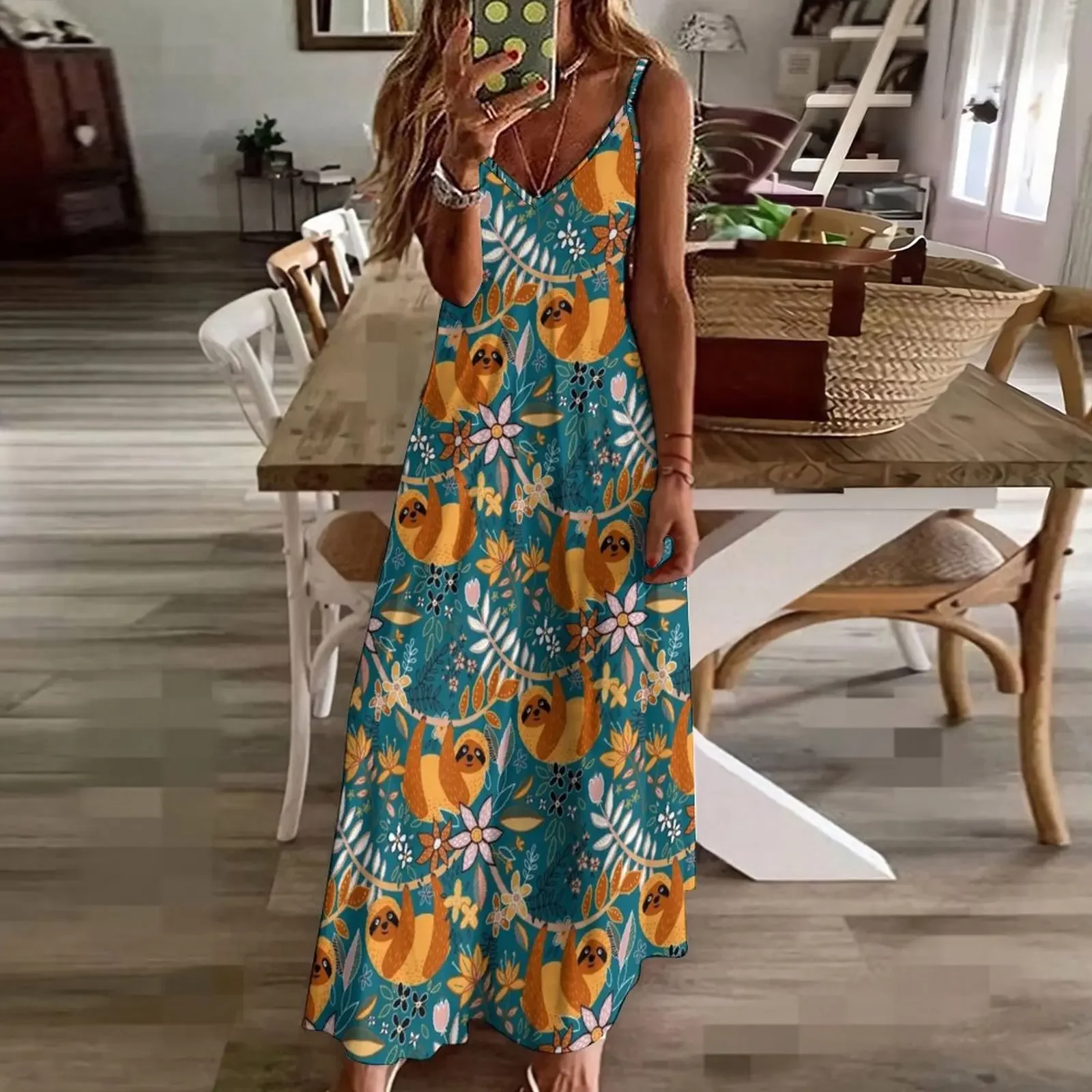 Happy Boho Sloth Floral Sleeveless Dress dress summer 2025 women ceremony dresses Dance dresses Long veiled dresses