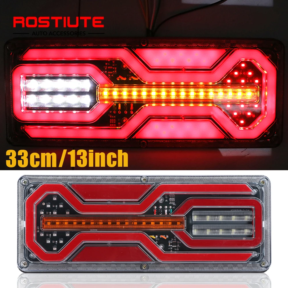 2PCS LED Trailer Truck Rear Lights 24V Tail Lights with Yellow Turn Signal Stop Brake Reverse Lamp for Campers Cargo RV UTV