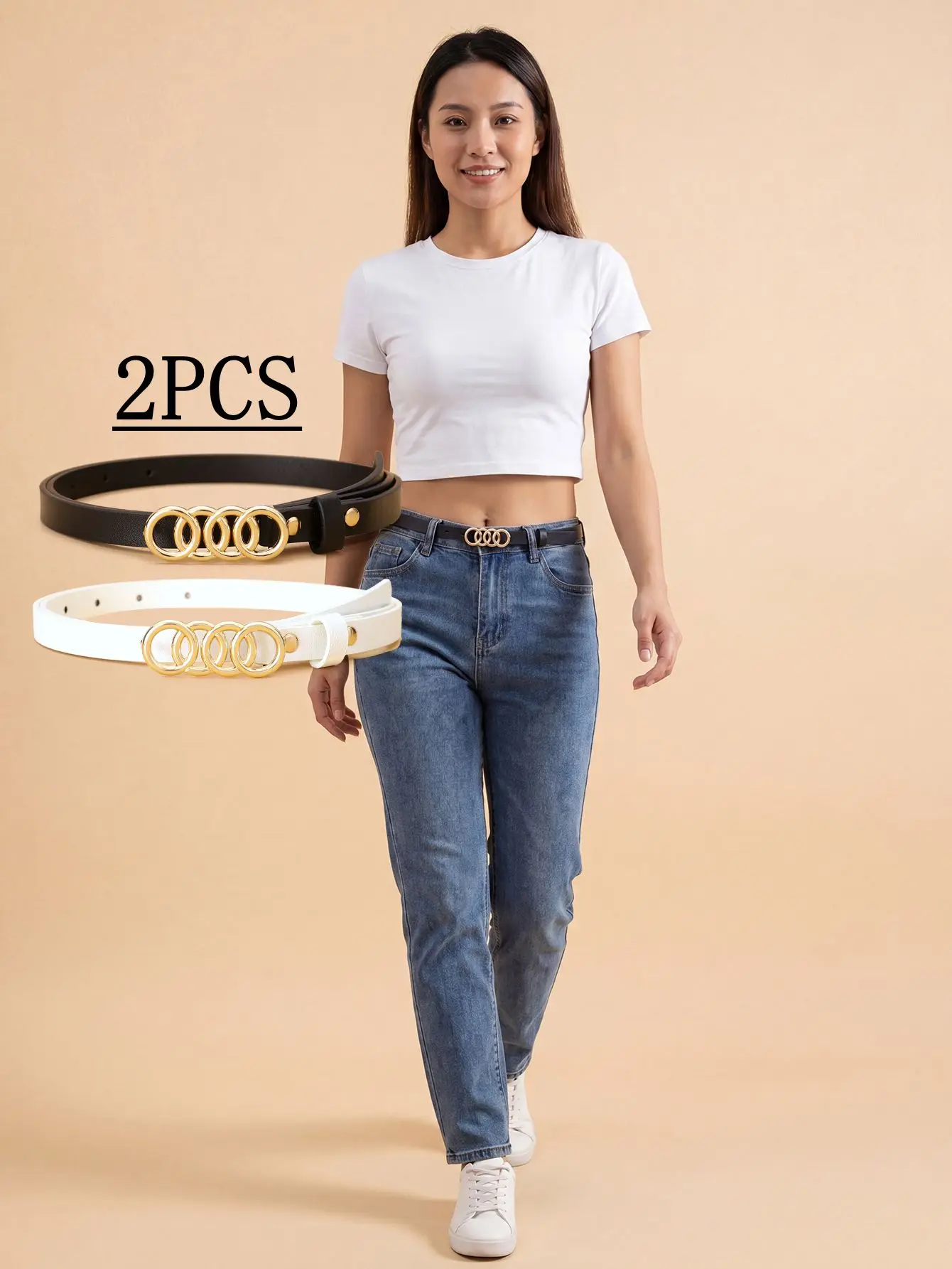 2026 New Fashion Europe and America 2PCS Combination Thin Belt High-grade PU Belt Jeans Dress Decorative Belt