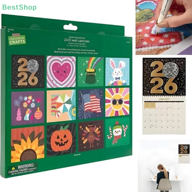 

2026 Wall Calendar Diamond Painting Kit 12-Month Flip Wall Calendar With To Do List Christmas Home Office Decoration Unique Gift