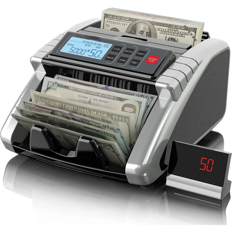 

Money Counter Machine with Value Count, Dollar, Euro UV/MG/IR/DD/DBL/HLF/CHN Counterfeit Detection Bill Counter, Add and Batch