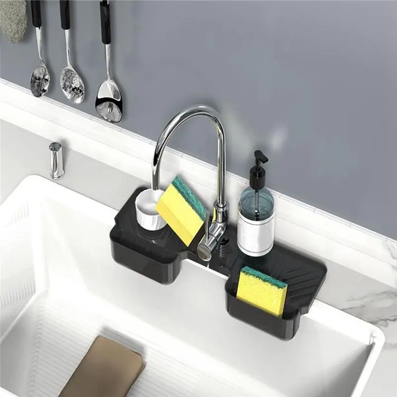 DT39 Kitchen Faucet Absorbent Mat Sink for Splash Guard Silicone Drainage Drying Pad Countertop Protection Tray Grey