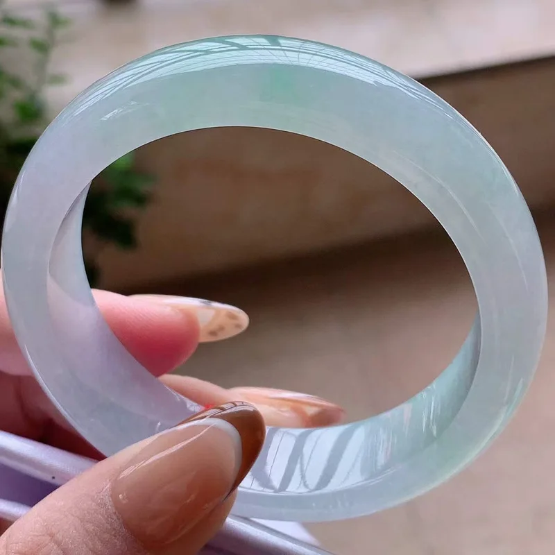 Myanmar natural clear water white moonlight bracelet a single piece of ice-like jade