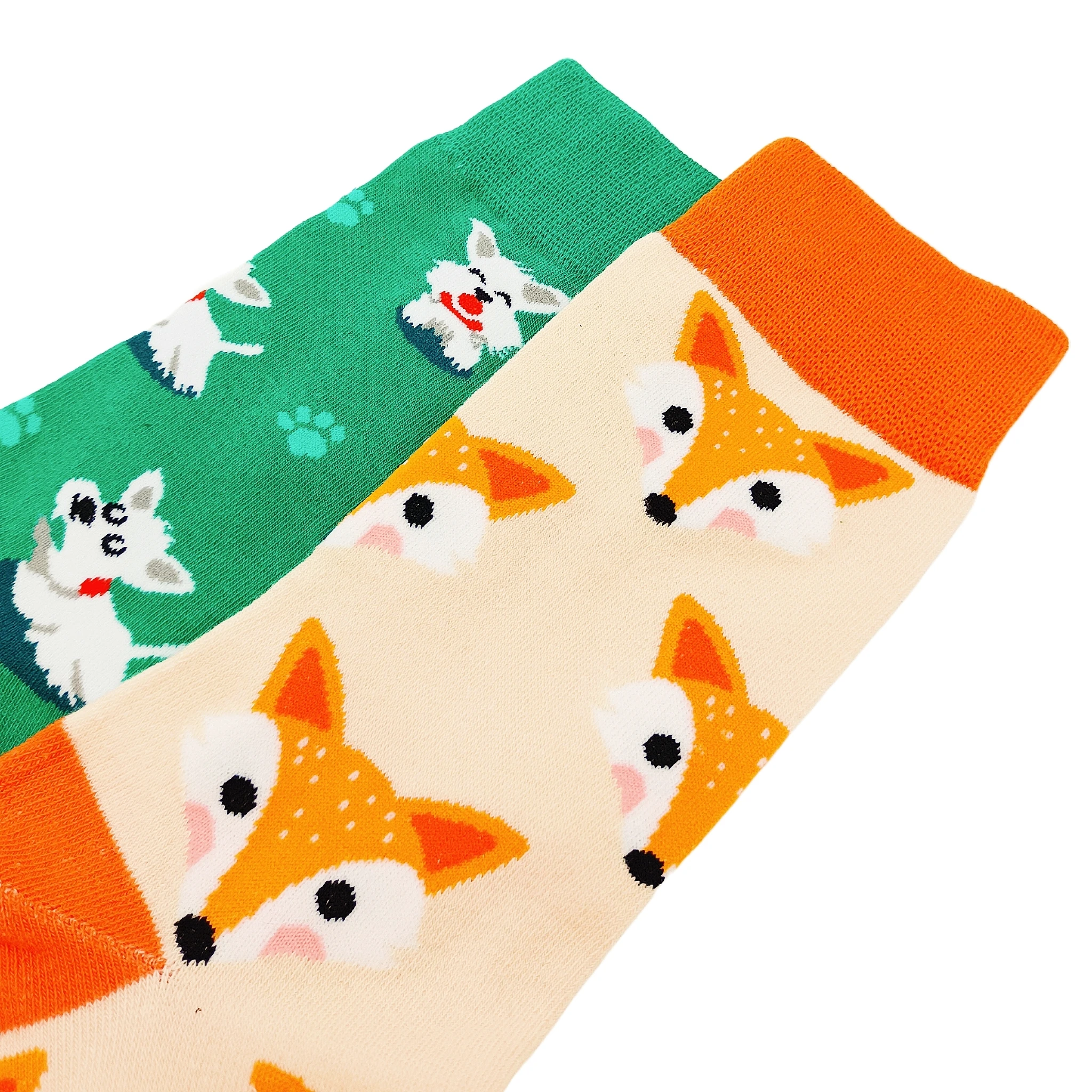 2 pairs of puppy and fox animal series fashionable and colorful autumn and winter mid-calf socks for women