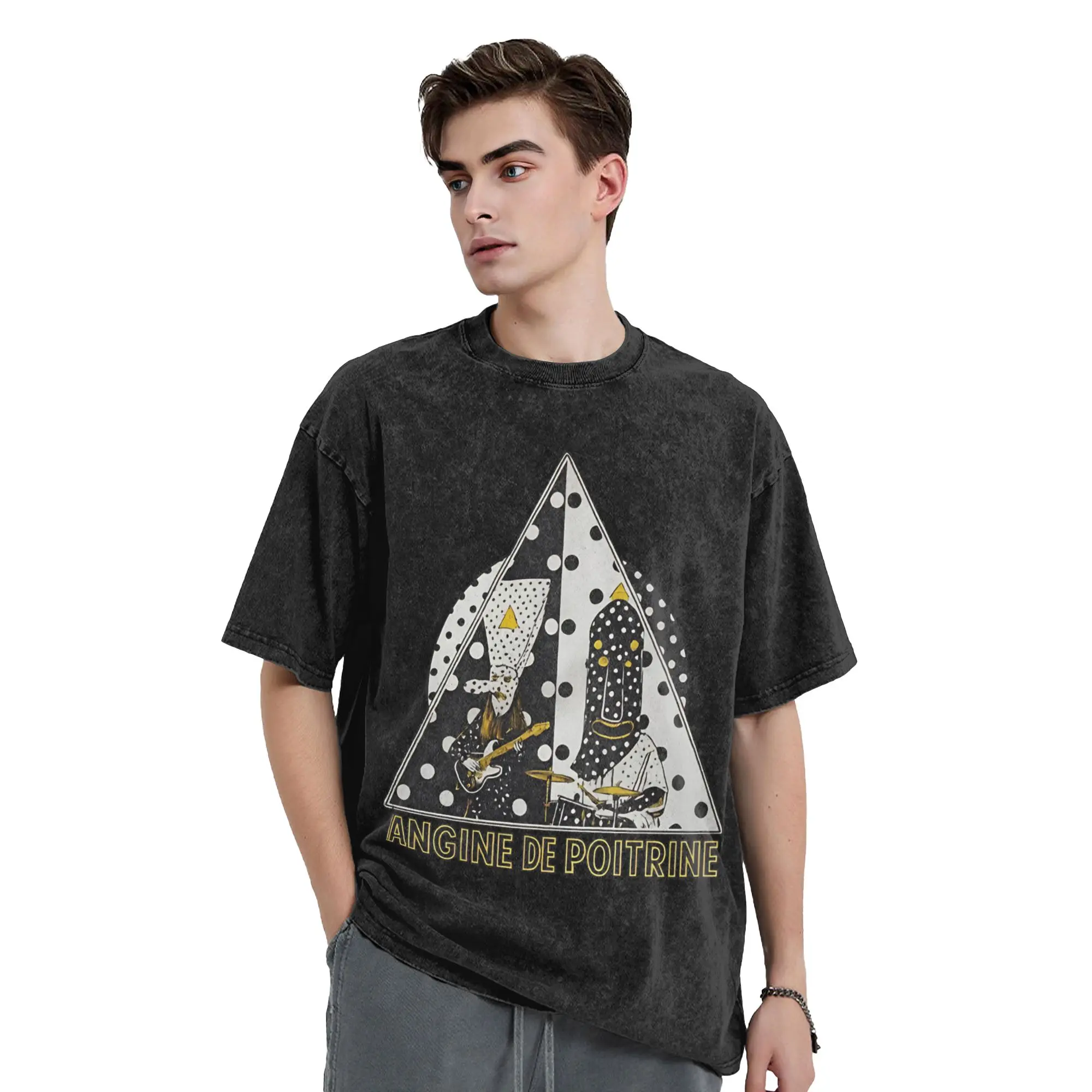 Angine De Poitrine Rock T Shirt Hip Hop Washed Short Sleeve Street T-Shirts Polka Dot Men Women Tops Streetwear Summer Tee Shirt