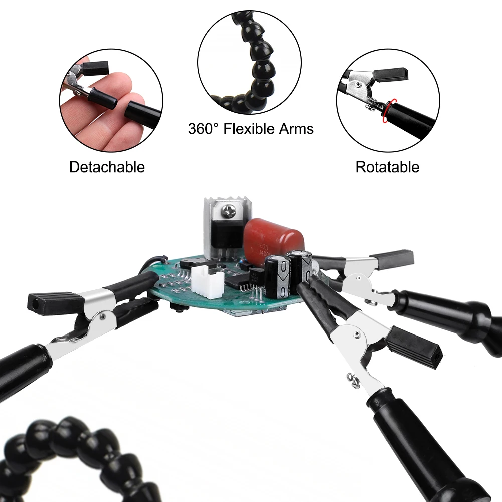 NEWACALOX  Large Size Hexagon Base Soldering Helping Hands 6PCS Flexible Arms PCB Holder Welding Stand Repairing Tool Clean Ball