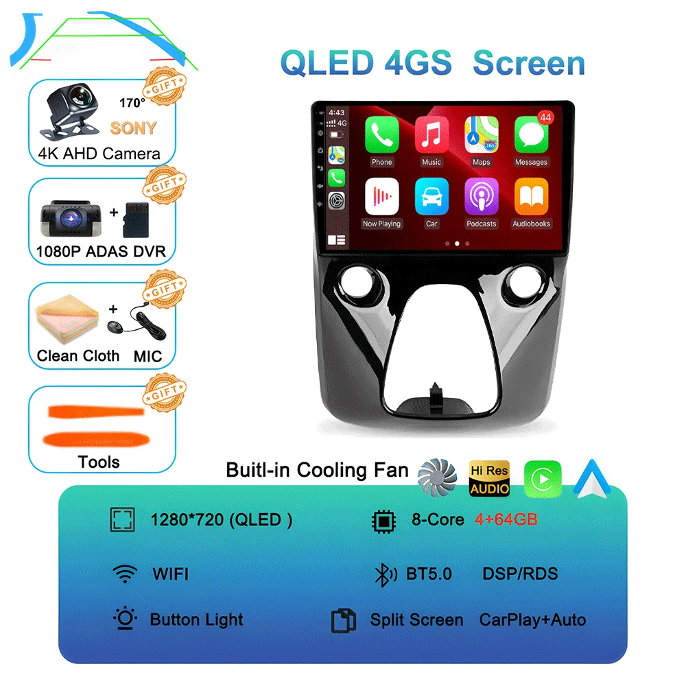 For Toyota Aygo / Peugeot 108 / Citroen C1 2014+ Android 16 CarPlay Car Radio Multimedia Video Player GPS Navigation 2 Din image 3
