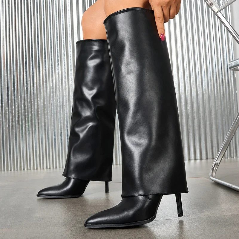 

Eilyken Steet Style Зимние дизайнерские женские сапоги до колена с острым носком Сексуальные черные туфли для стриптиза на тонком высоком каблуке для выпускного вечера