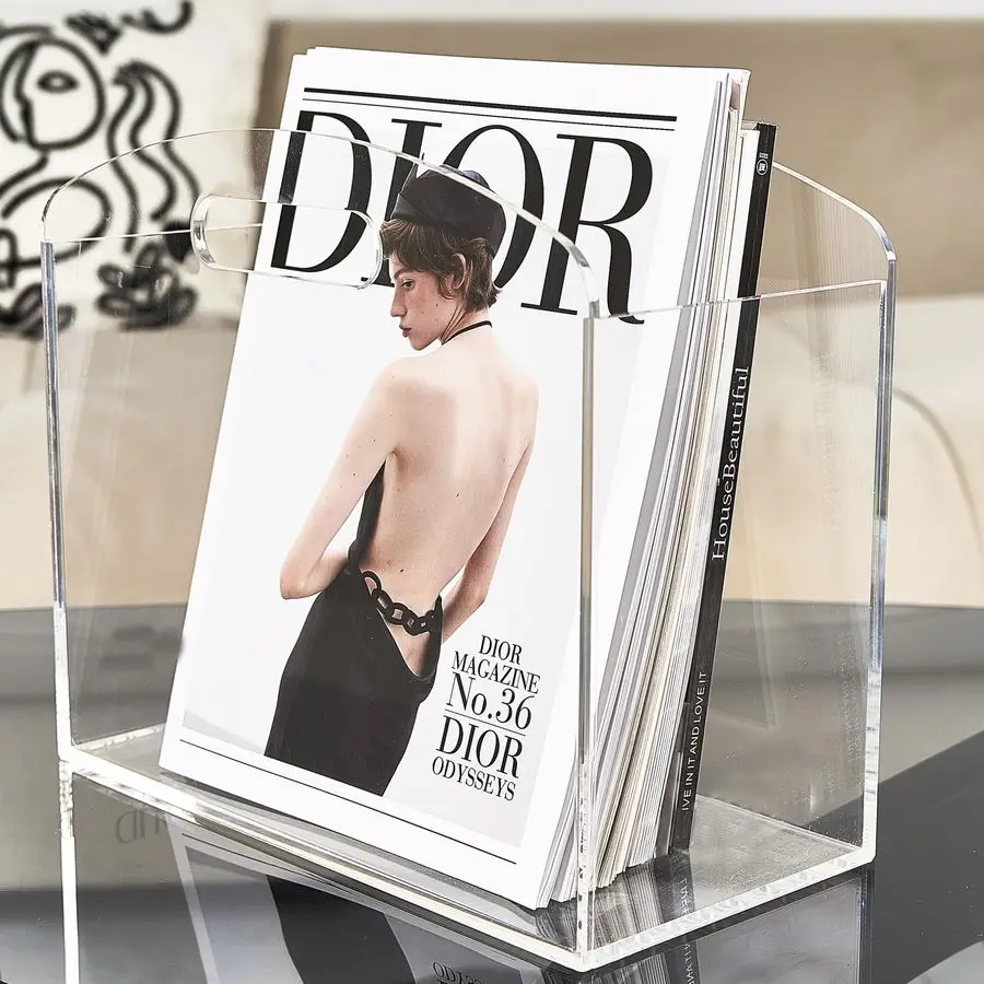 

Magazine Rack Clear Acrylic Magazine Holder, Acrylic Newspaper Stand Organizer with handles, Modern Lucite Magazine and Book Ba