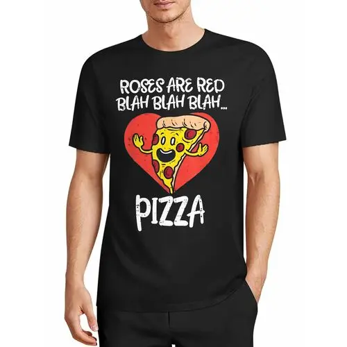 Vintage Mottled Fonts Paired with a Soft and Cute Anthropomorphic Pizza Image, Deconstructing Classic Love Poems, Capturing the Unique Cuteness and Romance of Food Lovers, and Printing Them onto Everyday Clothing. Black Background Loose-Fitting Short-Sleeve Top