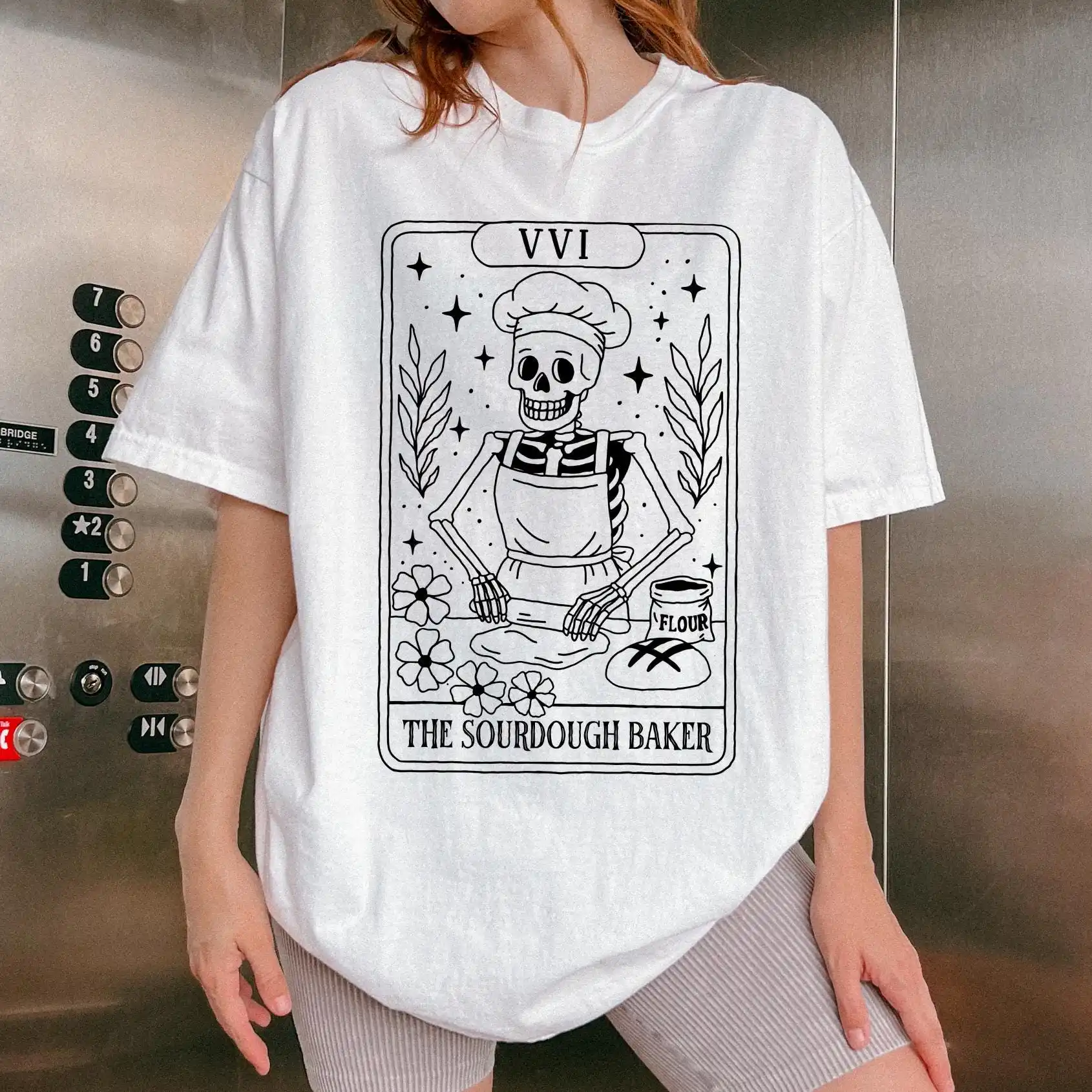 The Sourdough Baker Tarot Shirt , Skeleton Baking Shirt, Sourdough Lover Gift, Gift for Homemaker, Sourdough Gift, Baker Gift