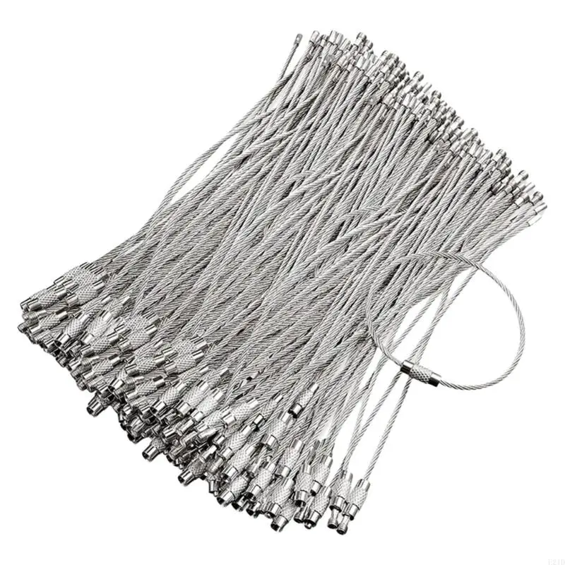   60Pcs Stainless Steels Wire Keychains Rings Circle Metal Keychains Label Rope