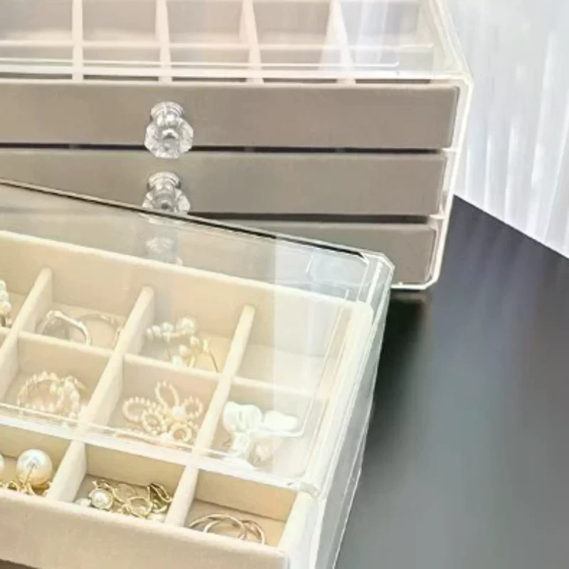 

Velvet Jewelry Organizer With 3 Drawers Stackable Display Storage Earrings Necklace Bracelets Box