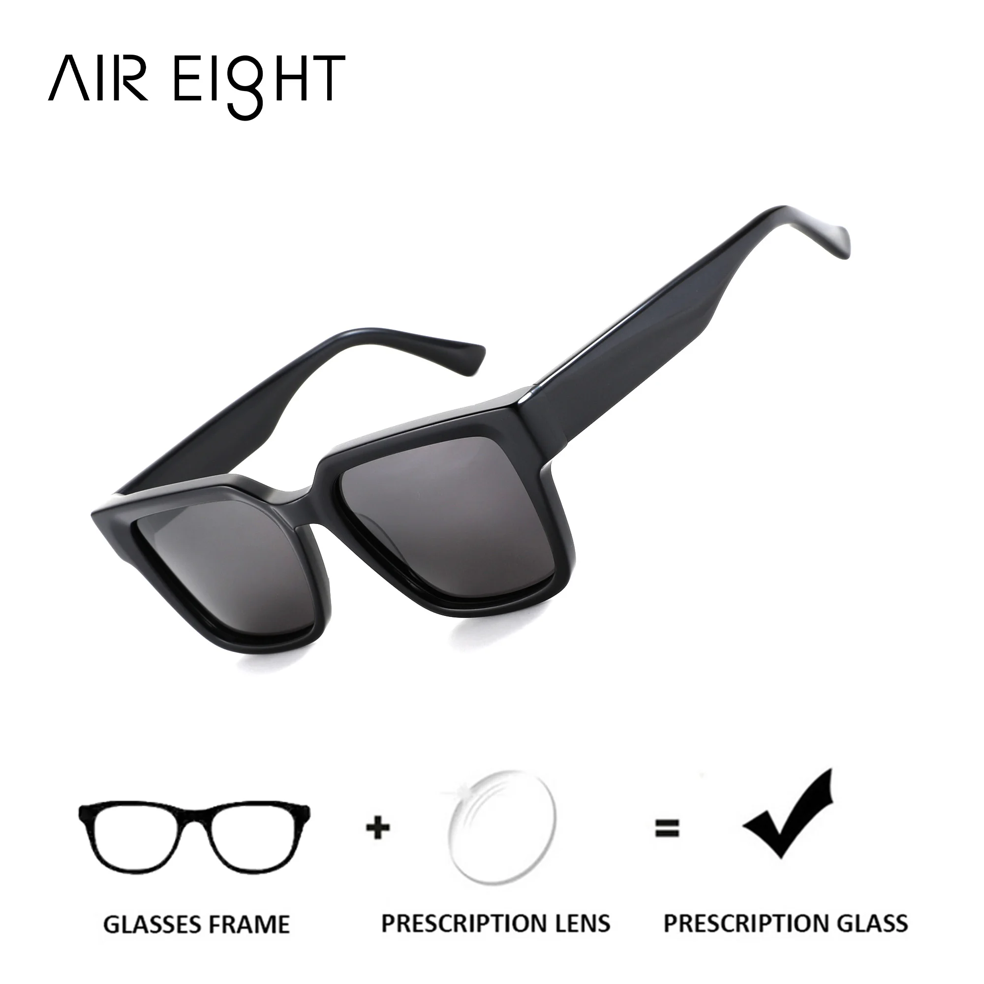 AIR EIGHT L Size Square Acetate Prescription Sunglasses For Men Polarized UV400 Scratch Resistant Outdoor Driving Glasses
