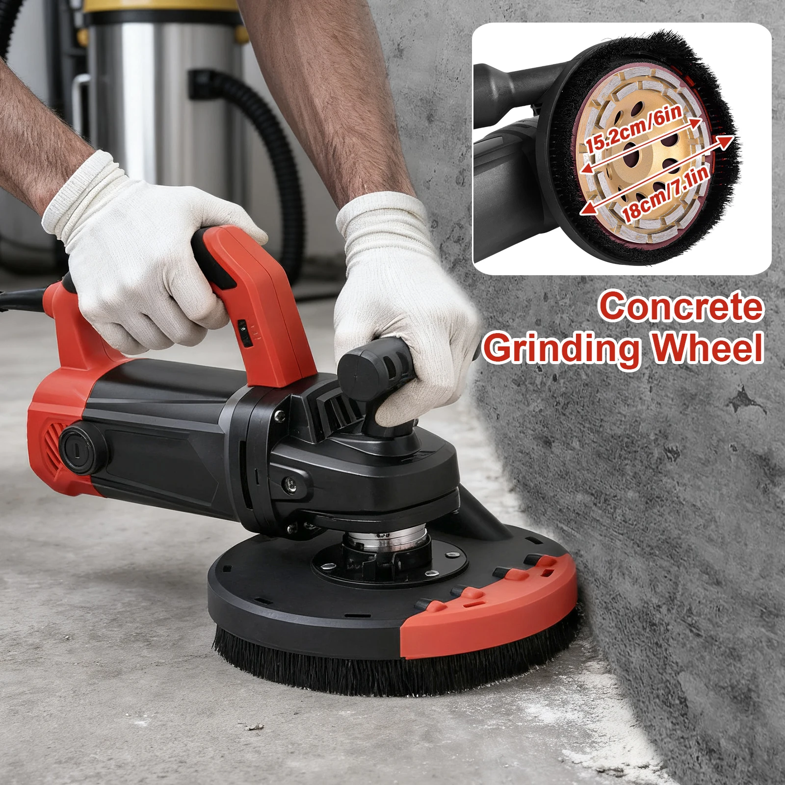 

Powerful Concrete Grinder Double Grip Angle Grinder Kit with Dust Shroud Flexible for Wall Sanding Cement Bring sandpapers